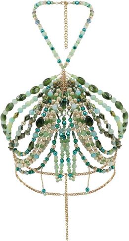 Luxury Beaded Body Chain, Blue and Green Crystal with Gold Accents,Mermaid Costume Bra Rave/Festival/Burlesque Bra Top in Saudi Arabia