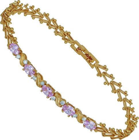 LIFETIME JEWELRY Cubic Zirconia Birthstone Bracelet for Women | Gold Bracelets for Women 24k Real Gold Plated for Women | Size 7-8 Inch in Saudi Arabia