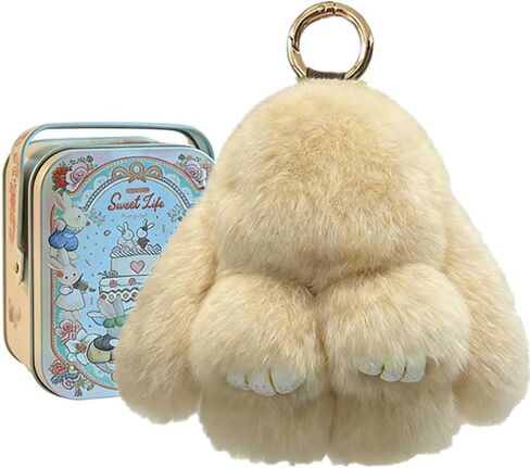 Fluffy Bunny Keychain Soft Plush Rabbit Keychain with Tin Box cute Bunny Stuffed Animal for Girls in Kuwait