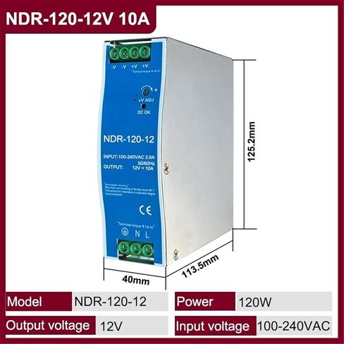 1pcs NDR-75W 120W 240W 480W 12V 24V 48V Switching Power Supply Industrial DIN Rail AC/DC Single Output Power Transformer(NDR-120-12V 10A) in Saudi Arabia