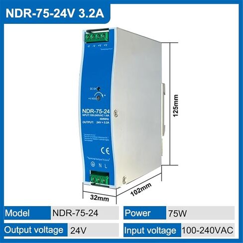 1pcs NDR-75W 120W 240W 480W 12V 24V 48V Switching Power Supply Industrial DIN Rail AC/DC Single Output Power Transformer(NDR-75-24V 3.2A) in Saudi Arabia