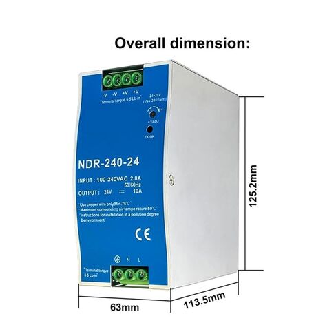 1pcs NDR-75W 120W 240W 480W 12V 24V 48V Switching Power Supply Industrial DIN Rail AC/DC Single Output Power Transformer(NDR-75-24V 3.2A) in Saudi Arabia
