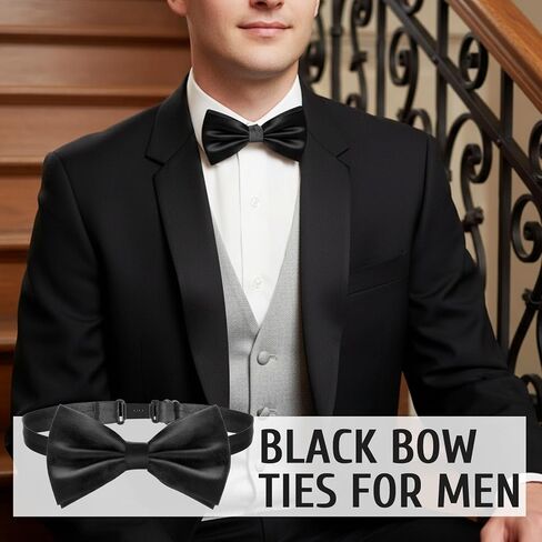 40 Pcs Bow Ties for Men Bulk, Black Pre Tied Satin Bowtie Formal Adjustable Clip On Bow for Men Party, Wedding, Costume in Saudi Arabia