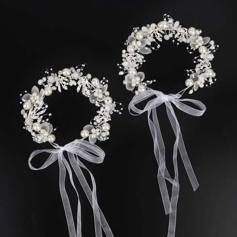 Semato 2 Pcs Flower Girl Headpiece for First Communion Headpiece Princess with Rhinestone and Pearl Headband Floral Wedding Prom for Girls and Women in Saudi Arabia