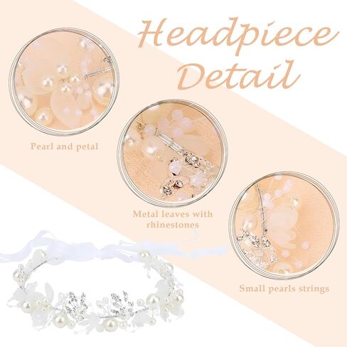 Semato 2 Pcs Flower Girl Headpiece for First Communion Headpiece Princess with Rhinestone and Pearl Headband Floral Wedding Prom for Girls and Women in Saudi Arabia