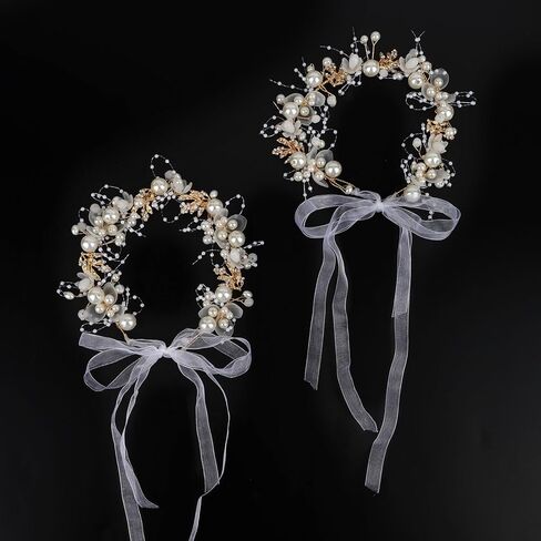 Semato 2 Pcs Flower Girl Headpiece for First Communion Headpiece Princess with Rhinestone and Pearl Headband Floral Wedding Prom for Girls and Women in Saudi Arabia