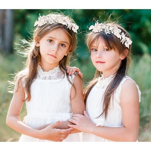Semato 2 Pcs Flower Girl Headpiece for First Communion Headpiece Princess with Rhinestone and Pearl Headband Floral Wedding Prom for Girls and Women in Saudi Arabia