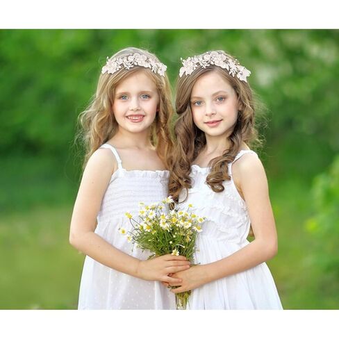 Semato 2 Pcs Flower Girl Headpiece for First Communion Headpiece Princess with Rhinestone and Pearl Headband Floral Wedding Prom for Girls and Women in Saudi Arabia