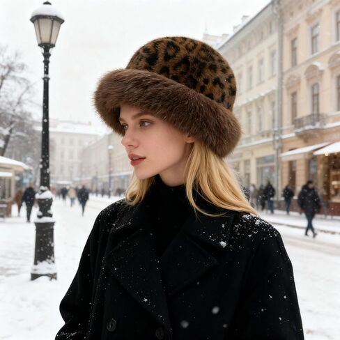 Faux Fur Fuzzy Bucket Hat for Women Winter Warm Fisherman Hats Leopard Printed Cap Furry Fluffy Hat for Outdoor in Saudi Arabia