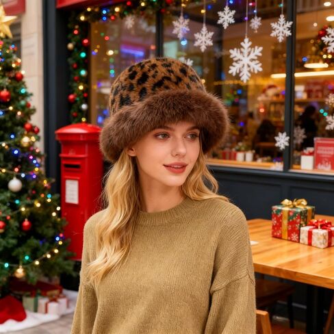 Faux Fur Fuzzy Bucket Hat for Women Winter Warm Fisherman Hats Leopard Printed Cap Furry Fluffy Hat for Outdoor in Saudi Arabia