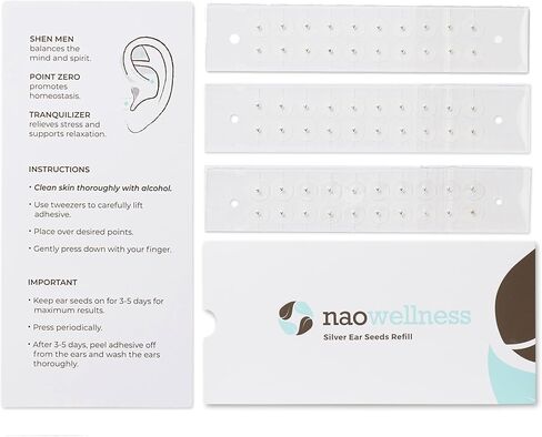 NAO Wellness Gold Ear Seeds - Auriculotherapy Seeds Self-Care Acupressure Beads with 10+ Solutions – 60 Acupuncture Gold Ear Seeds – 5 Months of Supply in Saudi Arabia