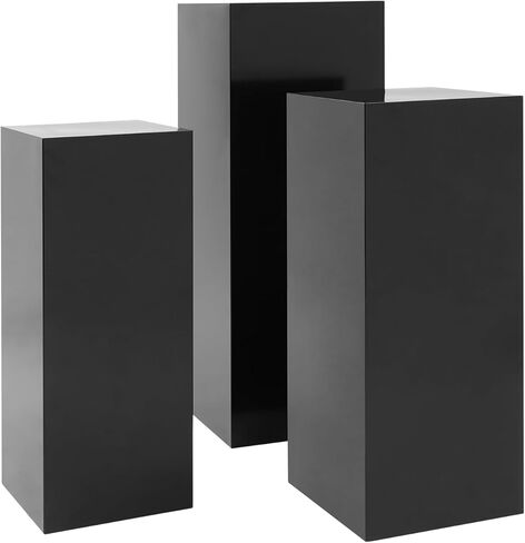 حوامل عرض معدنية سوداء، مجموعة مكونة من 3 قطع بتصميم مكعب حديث، أعمدة عرض قائمة بذاتها للحفلات وحفلات الزفاف والمعارض، ارتفاعات 31.5 بوصة و25.59 بوصة و23.62 بوصة in Kuwait