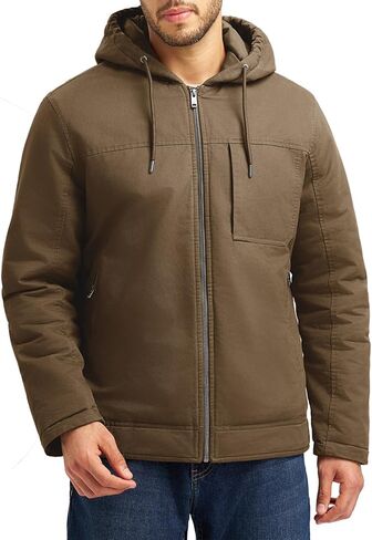 Rdruko Men's Winter Work Jackets Hooded Quilted Cotton Wram Coat Utility 4 Pockets Workwear in Saudi Arabia