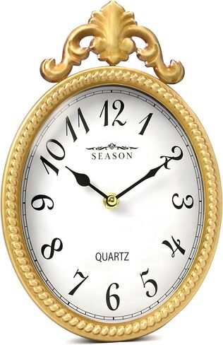 ساعة حائط مزخرفة ذهبية عتيقة - ساعة بيضاوية مستوحاة من فرنسا لغرفة النوم والمدخل وغرفة المعيشة - ديكور حائط صغير أنيق مع حركة كوارتز صامتة in Kuwait