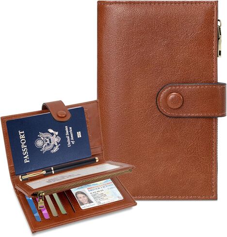 BKNOOU Passport Holder for Women and Man, Compact Travel Passport Wallet Rfid Blocking Passport Holder PU Leather Travel Wallet Trifold Clutch Wallet, Passport Cover Holds Cards, Tickets, Cash and Pen in Saudi Arabia