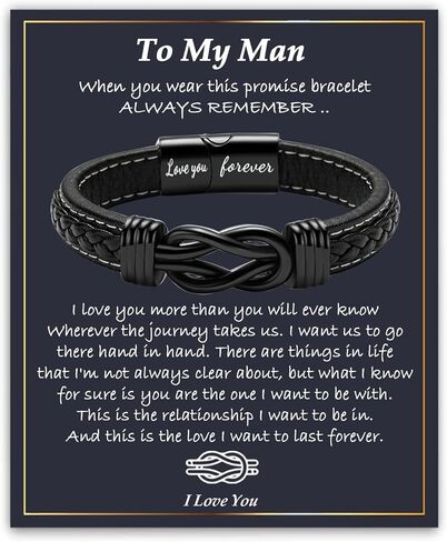 Gifts for Men Infinity Leather Bracelet for Dad New Daddy Husband Boyfriend Son Grandson Brother Nephew Uncle Black Braided Engraved Leather Jewelry Gifts for Fathers Day Birthday Christmas in Kuwait