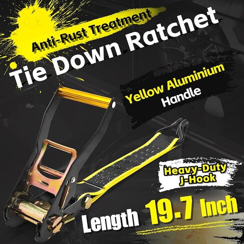 KJE Reflective Car Tie Down Straps for Trailers 4 Pack- Premium Tire Ratchet Strap with (3) J Hooks (3) Rubber Blocks - 2" x 10' 10,000LBS Break Strength - Wheel Straps for Hauling UTV, SUV, Any Cars in Saudi Arabia