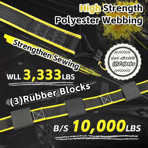 KJE Reflective Car Tie Down Straps for Trailers 4 Pack- Premium Tire Ratchet Strap with (3) J Hooks (3) Rubber Blocks - 2" x 10' 10,000LBS Break Strength - Wheel Straps for Hauling UTV, SUV, Any Cars in Saudi Arabia