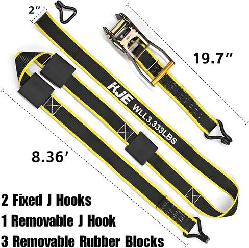 KJE Reflective Car Tie Down Straps for Trailers 4 Pack- Premium Tire Ratchet Strap with (3) J Hooks (3) Rubber Blocks - 2" x 10' 10,000LBS Break Strength - Wheel Straps for Hauling UTV, SUV, Any Cars in Saudi Arabia