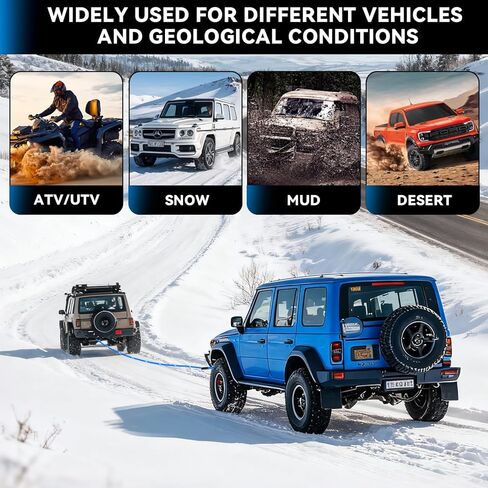 Kinetic Recovery Rope(Reflective), 1" x 30ft 48500Lbs, Kinetic Rope with 2 Soft Shackles, Heavy Duty Offroad Snatch Strap, 35% High Elasticity Tow Ropes for Trucks SUV UTV ATV Tractor, Blue in Kuwait