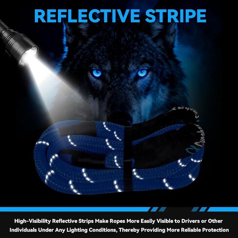 Kinetic Recovery Rope(Reflective), 1" x 30ft 48500Lbs, Kinetic Rope with 2 Soft Shackles, Heavy Duty Offroad Snatch Strap, 35% High Elasticity Tow Ropes for Trucks SUV UTV ATV Tractor, Blue in Kuwait