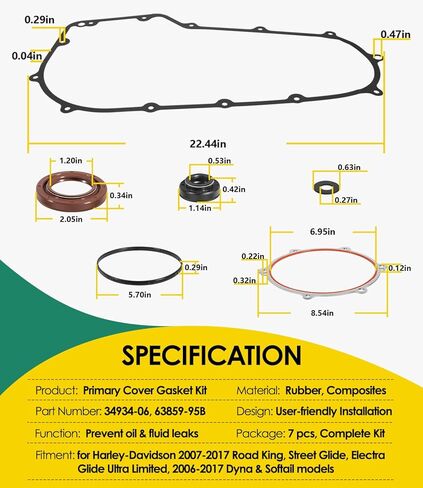 34934-06 Primary Cover Gasket Kit for Harley-Davidson Road King Street Glide Electra Glide Ultra Limited 2007-2017, Replace 63859-95B, 34901-07 in Saudi Arabia