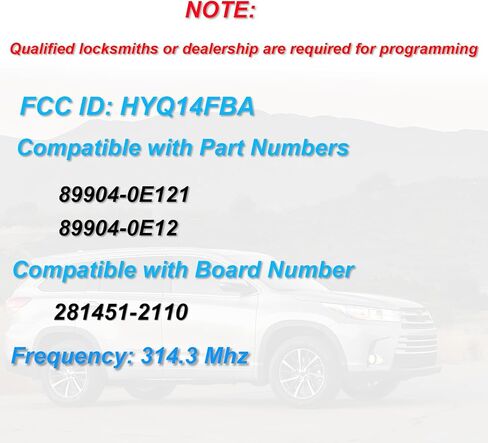 Smart Key fob Replacement Remote fits for Toyota Highlander 2014-2019 Car Keyless Entry Remote HYQ14FBA 89904-0E121 89904-0E120 314.3MHz in Saudi Arabia