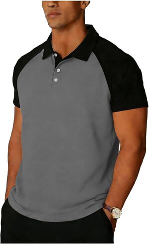 Mens Raglan Short Sleeve Golf Shirts Fashion Business Casual Shirt Classic Stylish Stretchy Workout Tee in Saudi Arabia