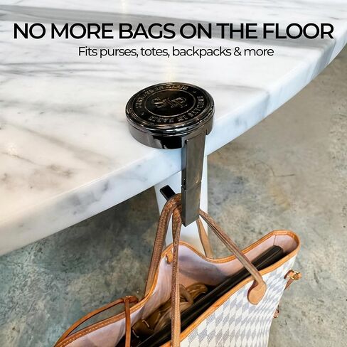Bag Hanger | Foldable Purse Hook | Holds up to 20 lbs | Portable Handbag Hanger with Anti-Slip Back for Purses, Totes & Backpacks | Travel Pouch Included (Black) in Saudi Arabia
