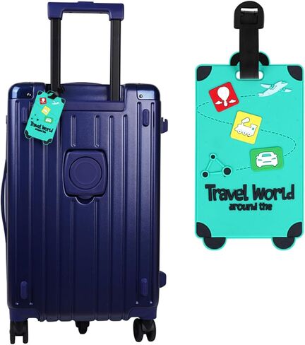 2 Pcs Cute Luggage Tags Unique Funny Bag Tags Cartoon Baggage Suitcase Labels Travel Identifiers Name Tags,Turquoise in Saudi Arabia