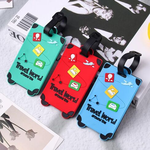 2 Pcs Cute Luggage Tags Unique Funny Bag Tags Cartoon Baggage Suitcase Labels Travel Identifiers Name Tags,Turquoise in Saudi Arabia