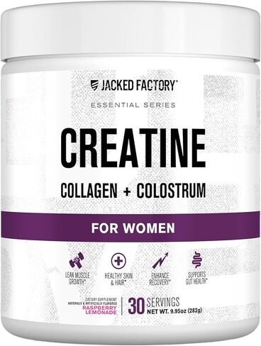 Jacked Factory Creatine for Women - Creatine Monohydrate with Collagen + Colostrum to Support Workout Performance, Lean Muscle Growth, Healthy Hair, Skin, & Nails - 30 Servings, Unflavored in Saudi Arabia