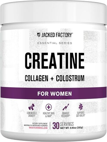 Jacked Factory Creatine for Women - Creatine Monohydrate with Collagen + Colostrum to Support Workout Performance, Lean Muscle Growth, Healthy Hair, Skin, & Nails - 30 Servings, Unflavored in Saudi Arabia