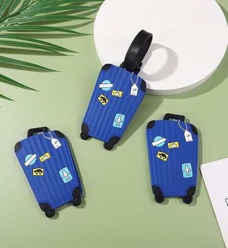 2 Pcs Cute Luggage Tags Unique Funny Bag Tags Cartoon Baggage Suitcase Labels Travel Identifiers Name Tags,Turquoise in Saudi Arabia