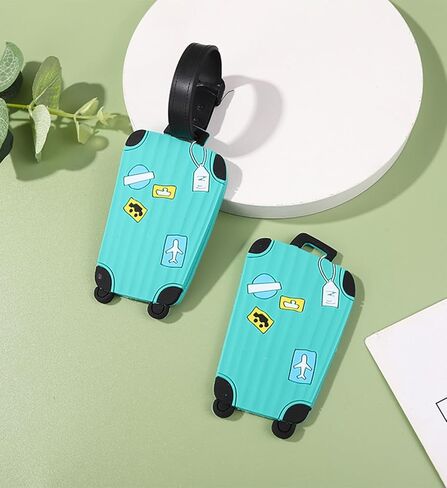 2 Pcs Cute Luggage Tags Unique Funny Bag Tags Cartoon Baggage Suitcase Labels Travel Identifiers Name Tags,Turquoise in Saudi Arabia