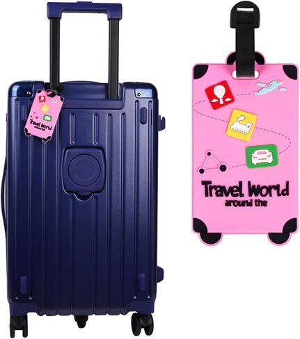 2 Pcs Cute Luggage Tags Unique Funny Bag Tags Cartoon Baggage Suitcase Labels Travel Identifiers Name Tags,Turquoise in Saudi Arabia