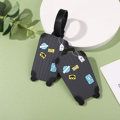2 Pcs Cute Luggage Tags Unique Funny Bag Tags Cartoon Baggage Suitcase Labels Travel Identifiers Name Tags,Turquoise in Saudi Arabia
