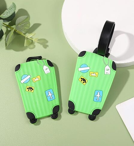 2 Pcs Cute Luggage Tags Unique Funny Bag Tags Cartoon Baggage Suitcase Labels Travel Identifiers Name Tags,Turquoise in Saudi Arabia