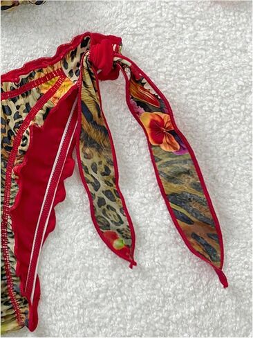 Women's Plus Size 2 Piece Bikini Sets Cheetah Ruffle Trim Halter Bras and Tie Side Thongs Cheeky Swimsuit Beachwear in Saudi Arabia