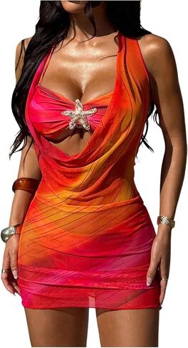 SHENHE Women's 3 Piece Swimsuits Cheeky Halter Bandeau Bikini Set with Cover Up Sunset Dress in Saudi Arabia