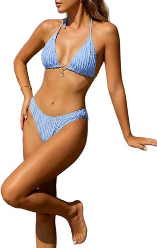 SKAYS Women's Textured Tie-Up Bikini Set Solid Color Sexy Backless Thong Two-Piece Swimsuit in Saudi Arabia