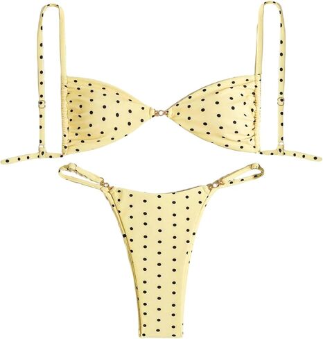 SHENHE المرأة ثونغ مجموعة البكيني منقطة Ruched التعادل الخلفي الرجعية المايوه 2 قطعة ثوب السباحة in Kuwait