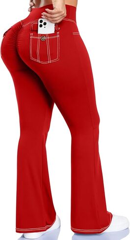 SEASUM Workout Butt Lifting Flare Leggings with Pockets for Women Scrunch Cargo Gym Casual Denim-Look Yoga Pants in Saudi Arabia