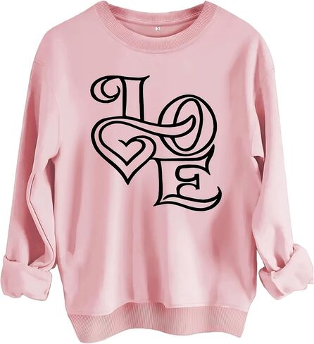 سويت شيرت Happy Valentine للنساء بأكمام طويلة وقمصان مطبوعة برسومات الحب للسيدات ملابس ربيعية فضفاضة غير رسمية in Saudi Arabia