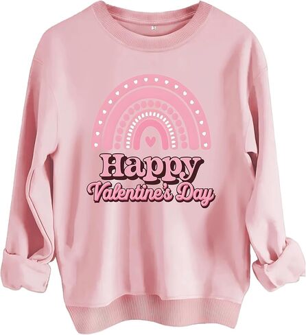 سويت شيرت Happy Valentine للنساء بأكمام طويلة وقمصان مطبوعة برسومات الحب للسيدات ملابس ربيعية فضفاضة غير رسمية in Saudi Arabia