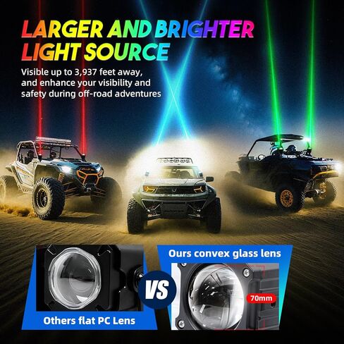 أضواء سوط LED 70 مم لأضواء كائن فضائي أكثر سطوعًا RGBW جنبًا إلى جنب لهوائي SXS UTV ATV مطاردة ضوء سوط مع جهاز تحكم عن بعد وتبديل 9 أوضاع متوافقة مع Polaris RZR Can-Am Maverick (70 مم) in Kuwait