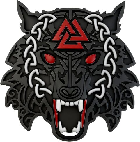 Viking Fenrir Wolf Car Emblem – Metal 3D Badge with Yellow Glow-in-The-Dark Eyes & 3M Adhesive – Norse Wolf Head Decal for Car, Truck, Motorcycle, or Home Decor (Matte Black) in Saudi Arabia