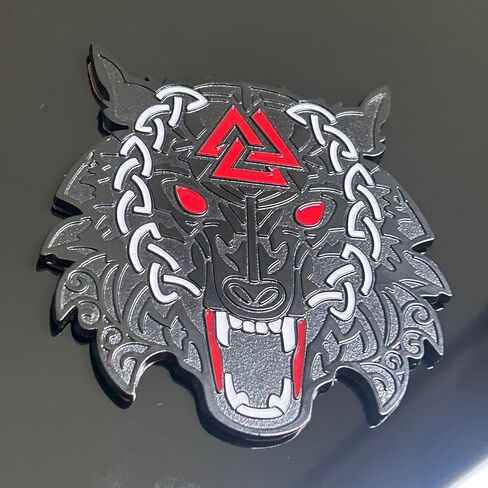 Viking Fenrir Wolf Car Emblem – Metal 3D Badge with Yellow Glow-in-The-Dark Eyes & 3M Adhesive – Norse Wolf Head Decal for Car, Truck, Motorcycle, or Home Decor (Matte Black) in Saudi Arabia