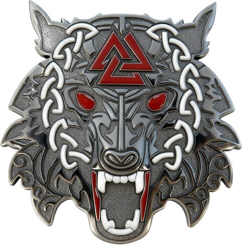 Viking Fenrir Wolf Car Emblem – Metal 3D Badge with Yellow Glow-in-The-Dark Eyes & 3M Adhesive – Norse Wolf Head Decal for Car, Truck, Motorcycle, or Home Decor (Matte Black) in Saudi Arabia