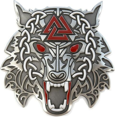 Viking Fenrir Wolf Car Emblem – Metal 3D Badge with Yellow Glow-in-The-Dark Eyes & 3M Adhesive – Norse Wolf Head Decal for Car, Truck, Motorcycle, or Home Decor (Matte Black) in Saudi Arabia